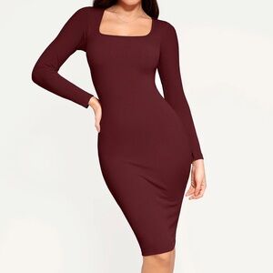 NEW Shapewear L/S Modal Bodycon {XXL} Maroon Red Slimming Midi Dress Popilush